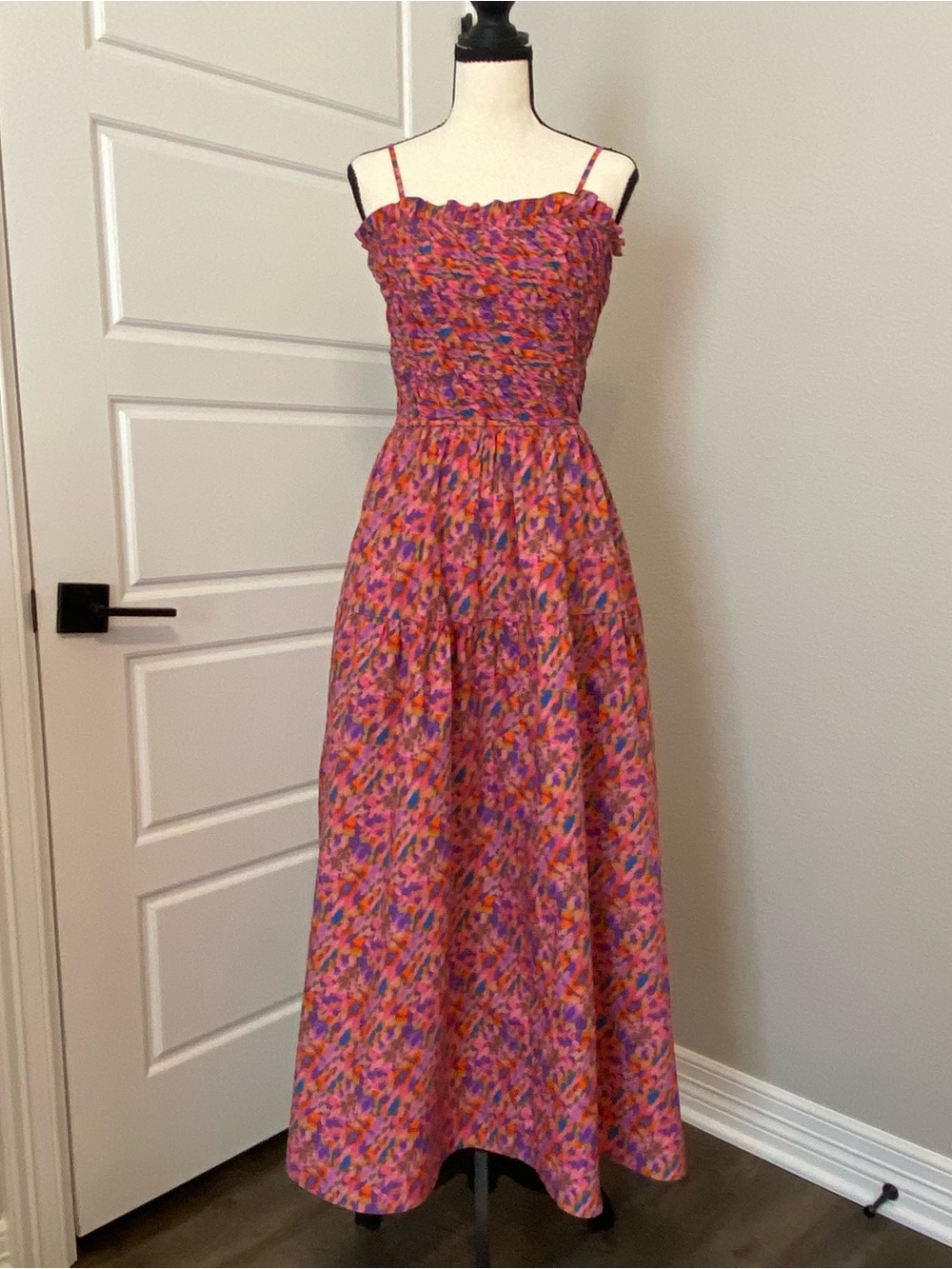 Peach Love Smocked Bodice Maxi Dress in Pink Multicolor